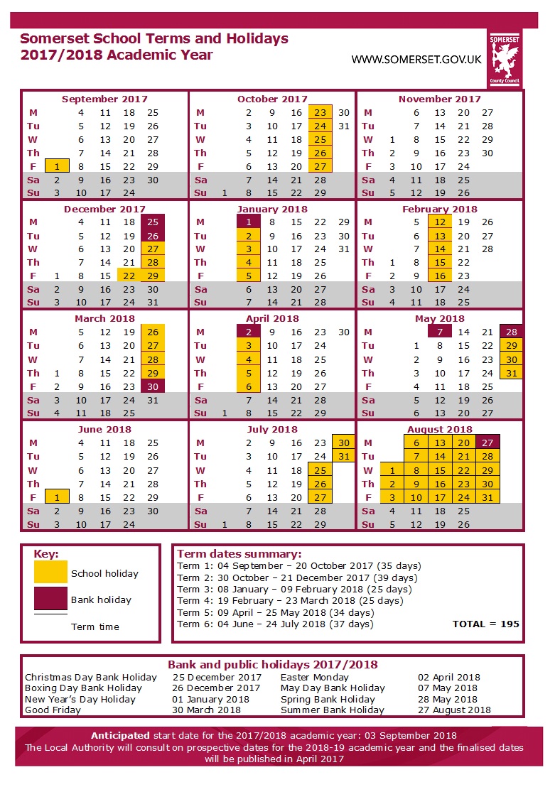 Calendar Vallis First School